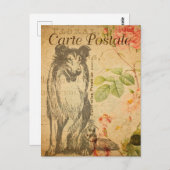  Rough Collie Dog Floral Flowers French Briefkaart (Voorkant / Achterkant)