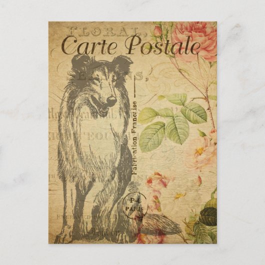  Rough Collie Dog Floral Flowers French Briefkaart (Voorkant)