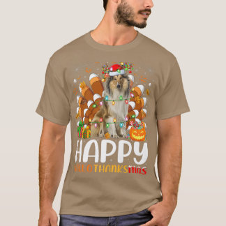 Rough Collie Dog Halloween KerstHappy Haloth T-shirt