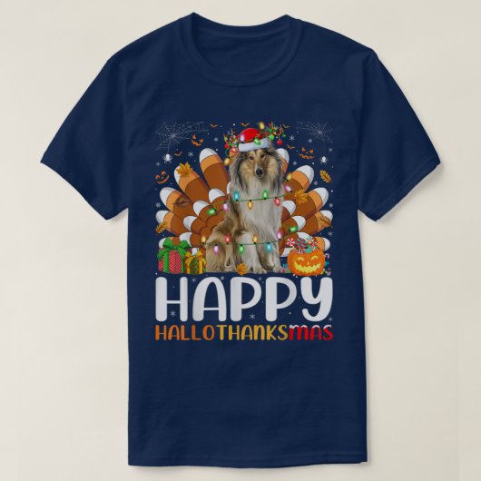 Rough Collie Dog Halloween KerstHappy Haloth T-shirt (Design voorkant)