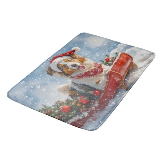 Rough Collie Dog in Sledge Laat het Sneeuw Kerstmi Badmat (Gekanteld)