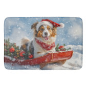 Rough Collie Dog in Sledge Laat het Sneeuw Kerstmi Badmat (Voorkant)