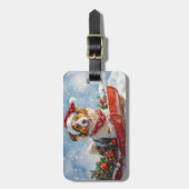 Rough Collie Dog in Sledge Laat het Sneeuw Kerstmi Bagagelabel (Voorkant verticaal)
