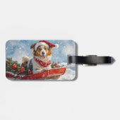 Rough Collie Dog in Sledge Laat het Sneeuw Kerstmi Bagagelabel (Achterkant horizontaal)