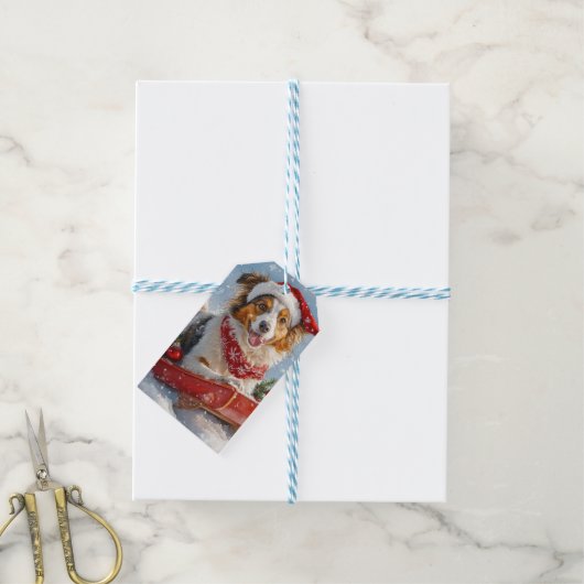 Rough Collie Dog in Sledge Laat het Sneeuw Kerstmi Cadeaulabel (Met Touw)
