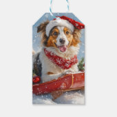 Rough Collie Dog in Sledge Laat het Sneeuw Kerstmi Cadeaulabel (Voorkant)