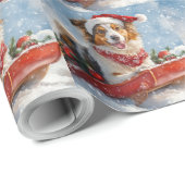 Rough Collie Dog in Sledge Laat het Sneeuw Kerstmi Cadeaupapier (Rol Hoek)