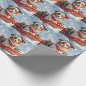 Rough Collie Dog in Sledge Laat het Sneeuw Kerstmi Cadeaupapier (Hoek)