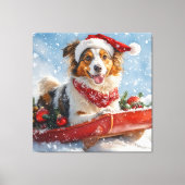 Rough Collie Dog in Sledge Laat het Sneeuw Kerstmi Canvas Afdruk (Voorkant)