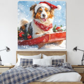 Rough Collie Dog in Sledge Laat het Sneeuw Kerstmi Canvas Afdruk (Insitu (Slaapkamer))