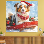 Rough Collie Dog in Sledge Laat het Sneeuw Kerstmi Canvas Afdruk (Insitu (Woonkamer))
