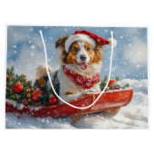 Rough Collie Dog in Sledge Laat het Sneeuw Kerstmi Groot Cadeauzakje (Achterkant)