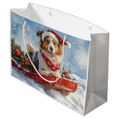 Rough Collie Dog in Sledge Laat het Sneeuw Kerstmi Groot Cadeauzakje (Achterkant Gekanteld)