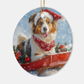Rough Collie Dog in Sledge Laat het Sneeuw Kerstmi Keramisch Ornament (Links)