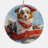 Rough Collie Dog in Sledge Laat het Sneeuw Kerstmi Keramisch Ornament (Achterkant)
