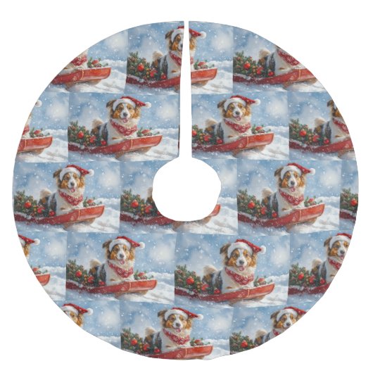 Rough Collie Dog in Sledge Laat het Sneeuw Kerstmi Kerstboom Rok (Voorkant)