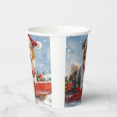 Rough Collie Dog in Sledge Laat het Sneeuw Kerstmi Papieren Bekers (Links)