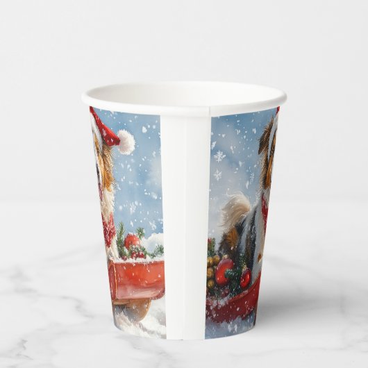 Rough Collie Dog in Sledge Laat het Sneeuw Kerstmi Papieren Bekers (Rechts)
