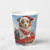 Rough Collie Dog in Sledge Laat het Sneeuw Kerstmi Papieren Bekers (Voorkant)