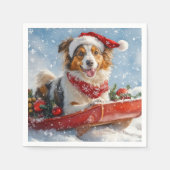 Rough Collie Dog in Sledge Laat het Sneeuw Kerstmi Servet (Voorkant)
