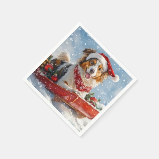 Rough Collie Dog in Sledge Laat het Sneeuw Kerstmi Servet (Hoek)