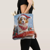 Rough Collie Dog in Sledge Laat het Sneeuw Kerstmi Tote Bag (Dichtbij)