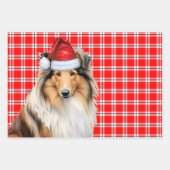 Rough Collie Dog Red Plaid Kerstmis Inpakpapier Vel (Voorkant 3)