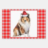 Rough Collie Dog Red Plaid Kerstmis Inpakpapier Vel (Voorkant)