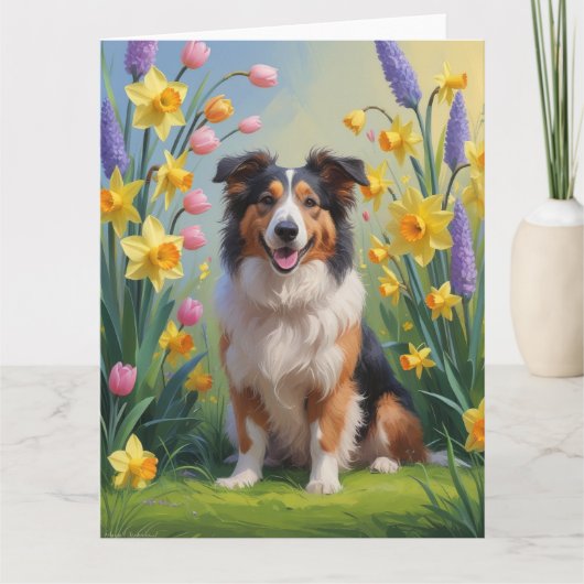 Rough Collie Dog Spring Bloemen Schilderen Kaart (Voorkant)
