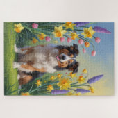 Rough Collie Dog Spring Bloemen Schilderen Legpuzzel (Horizontaal)