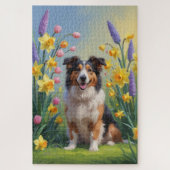 Rough Collie Dog Spring Bloemen Schilderen Legpuzzel (Verticaal)