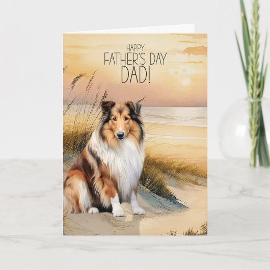 Rough Collie Dog Sunset Beach Father's Day Feestdagen Kaart (Voorkant)
