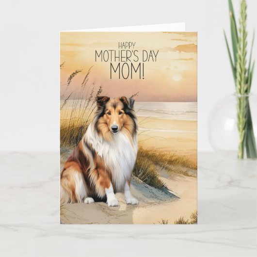 Rough Collie Dog Sunset Beach Mother's Day Feestdagen Kaart (Voorkant)
