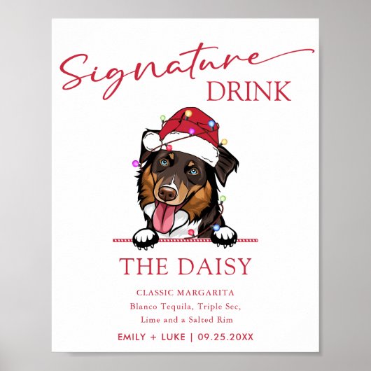 Rough Collie Dog Trouwhandtekening Drink Teken Poster (Voorkant)