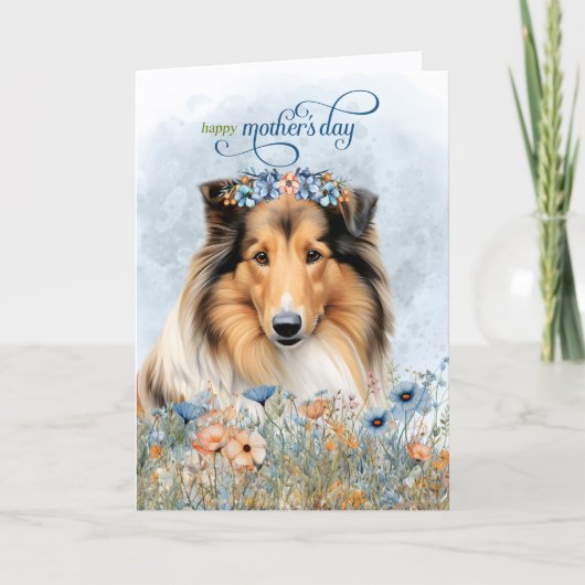 Rough Collie Dog Wildflowers Mother's Day Feestdagen Kaart (Voorkant)