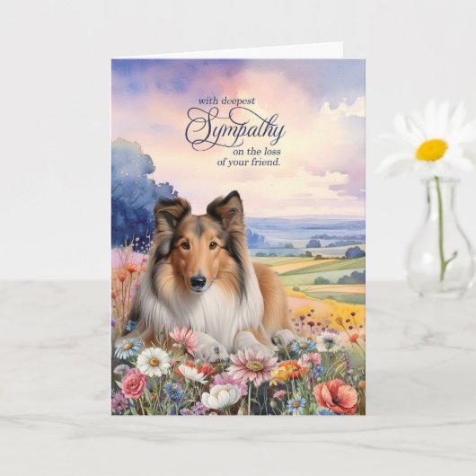 Rough Collie Dog with Wildflowers Pet Sympathy Kaart (Kleine Plant)