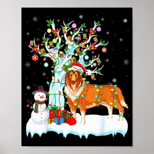 Rough Collie Dog Xmas Tree Lighting Rough Collie C Poster (Voorkant)