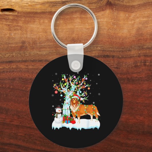 Rough Collie Dog Xmas Tree Lighting Rough Collie C Sleutelhanger (Voorkant)