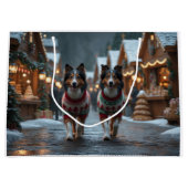 Rough Collie Dogs Christmas Snow Holiday Groot Cadeauzakje (Voorkant)