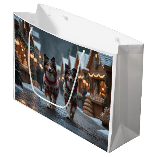 Rough Collie Dogs Christmas Snow Holiday Groot Cadeauzakje (Voorkant Gekanteld)