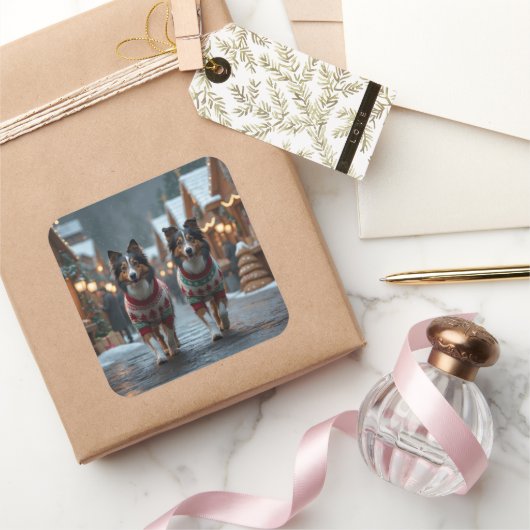 Rough Collie Dogs Christmas Snow Holiday Vierkante Sticker (Geschenken)