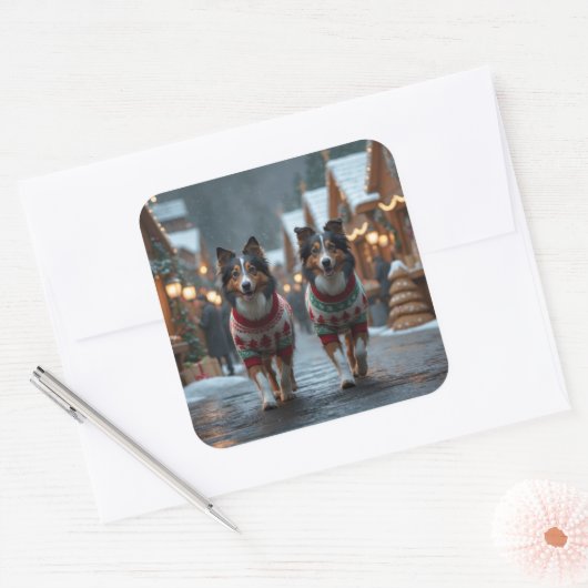 Rough Collie Dogs Christmas Snow Holiday Vierkante Sticker (Envelop)