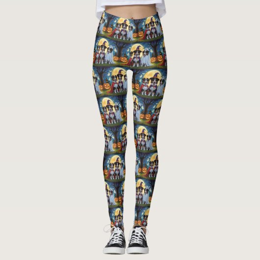 Rough Collie Dogs Pumpkin Halloween Grappig Leggings (Voorkant)
