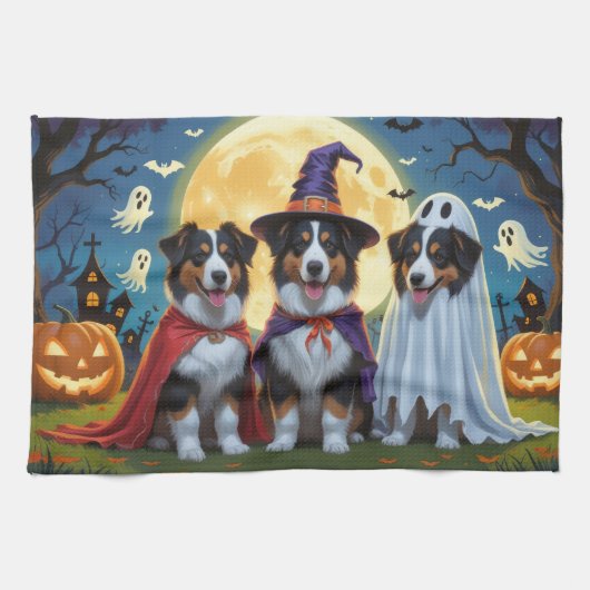 Rough Collie Dogs Pumpkin Halloween Grappig Theedoek (Horizontaal)
