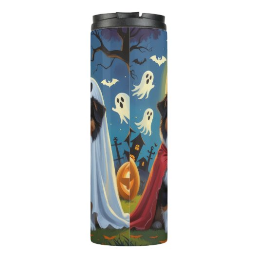 Rough Collie Dogs Pumpkin Halloween Grappig Thermosbeker (Achterkant)