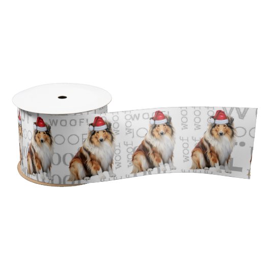 Rough Collie Funny Santa Dog Kerstmis Satijnen Lint (Spoel)