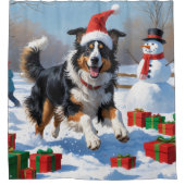 Rough Collie Hardlopen in Sneeuw Met Kerst Pet Douchegordijn (Voorkant)