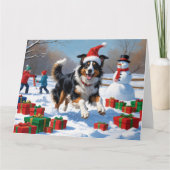Rough Collie Hardlopen in Sneeuw Met Kerst Pet Kaart (Voorkant)