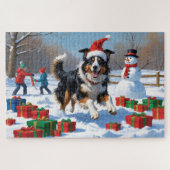 Rough Collie Hardlopen in Sneeuw Met Kerst Pet Legpuzzel (Horizontaal)