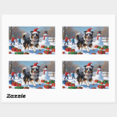 Rough Collie Hardlopen in Sneeuw Met Kerst Pet Rechthoekige Sticker (Vel)
